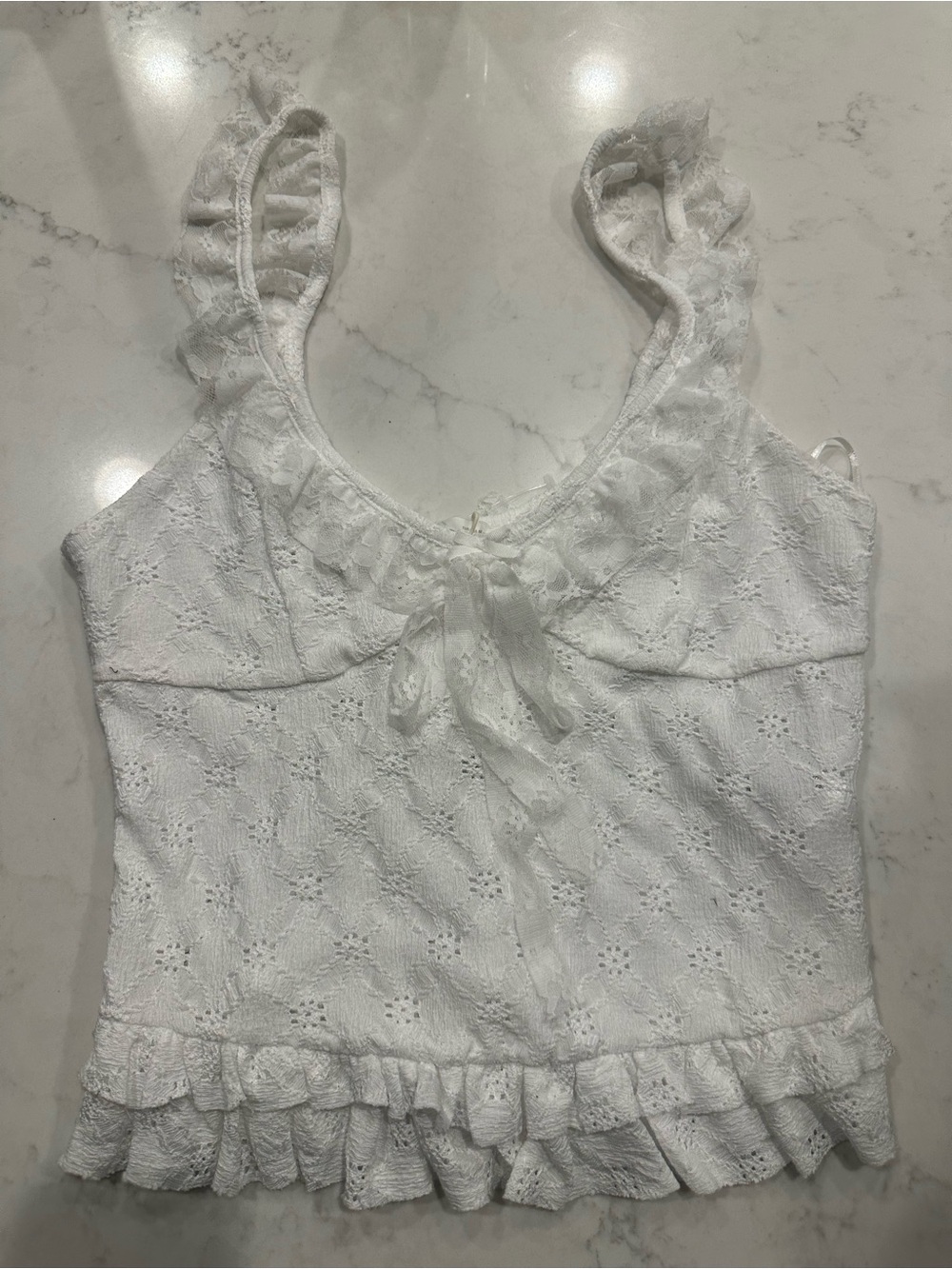 Zara White Lace Ruffle Tank Top